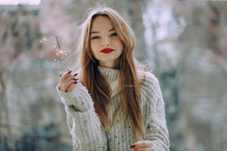 Woman Wearing Gray Mock Neck Sweater