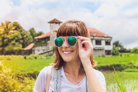 Woman Wearing Green Sunglasses