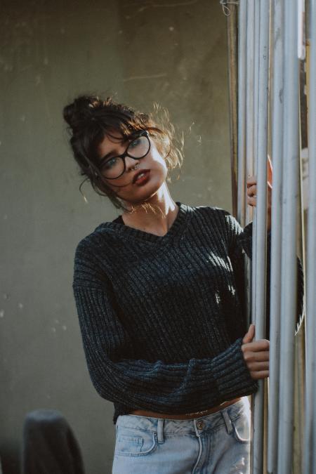 Woman Wearing Grey Corduroy Sweater Photo