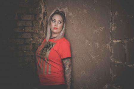 Woman Wearing Orange Crew-neck T-shirt