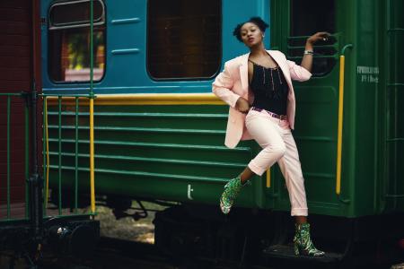 Woman Wearing Pink Blazer and Pants