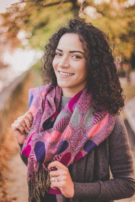 Woman Wearing Pink Infinity Scarf