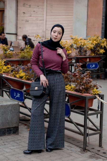 Woman Wearing Pink Long-sleeved Shirt and Grey Straight-cut Pants