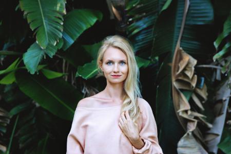 Woman Wearing Pink Scoop-neck Top