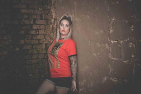 Woman Wearing Red and Black T-shirt