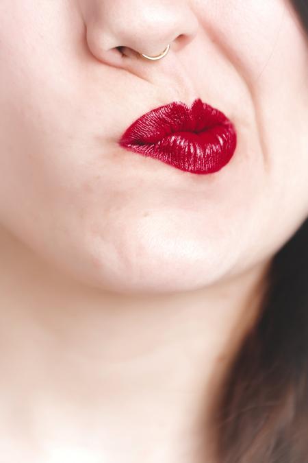Woman Wearing Red Lipstick