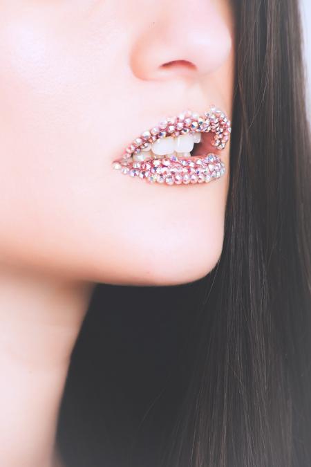 Woman Wearing Studded Rhinestone Lipstick
