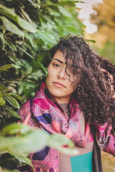 Woman Wearing Top With Scarf Near Tree