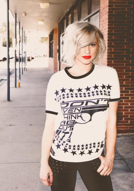 Woman Wearing White and Black Crew-neck Shirt