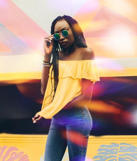 Woman Wearing Yellow Off-shoulder Top