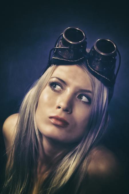 Woman With Blonde Hair Wearing Black Binoculars