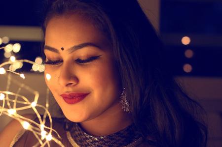 Woman With Red Lipstick And Black Bindi