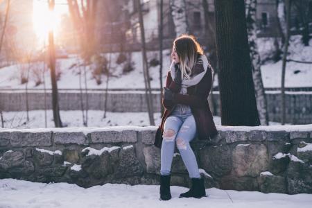 Woman With Umbrella on Snow