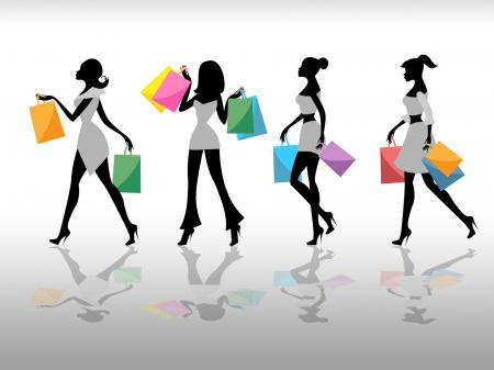 Women Shopping Indicates Retail Sales And Adult