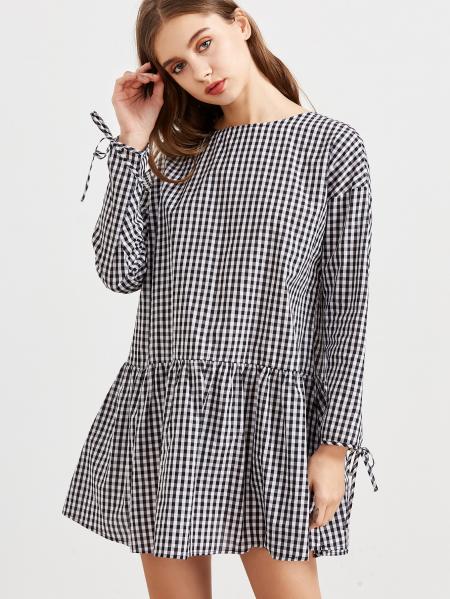 Women's Black and White Checked Dress