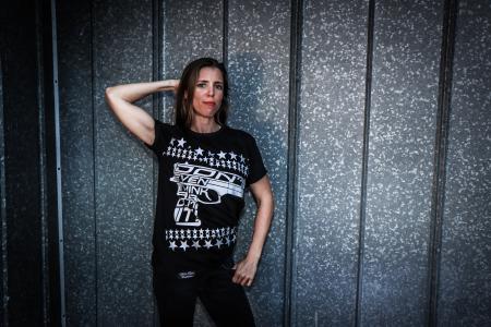 Women's Black and White Crew-neck Shirt