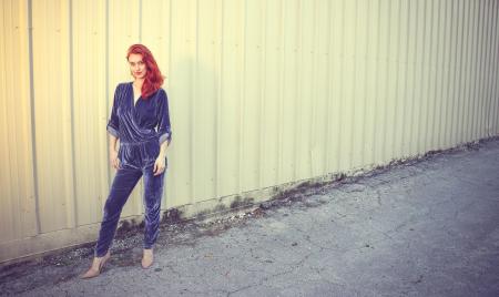 Women's Blue V-neck Jumpsuit