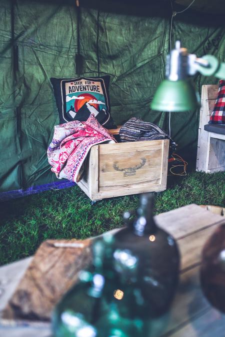 Wooden box in the military tent