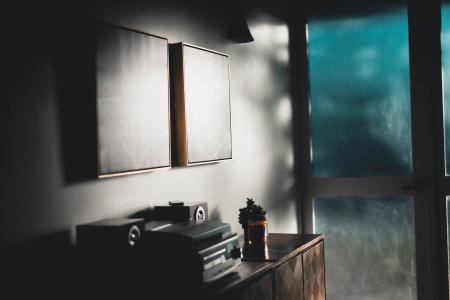 Wooden Cabinet and Stereo