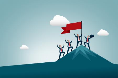 Work and Business Success and Achievement - Men Conquering Mountain