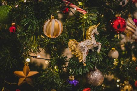 Yellow, Red, and Green Christmas Tree With Baubles