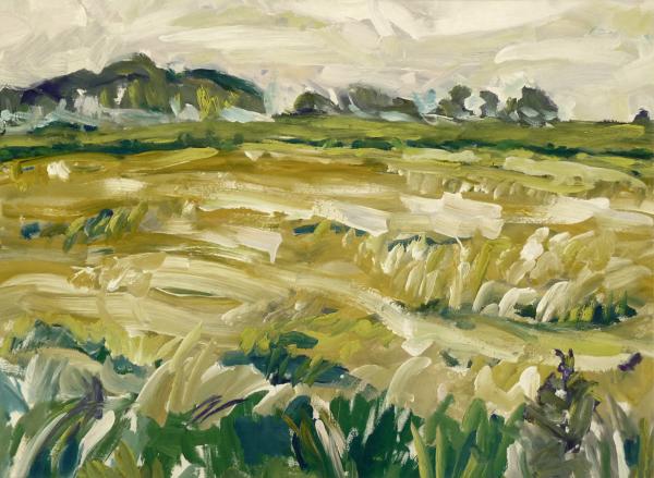 1985 - 'Ripe cornfield near Bourtanghe' Netherlands, landscape painting on paper in gouache; Dutch Expressionism art / Hollands expressionisme; A high resolution image free download to print, public domain / Commons, CC-BY, Heijnsbroek