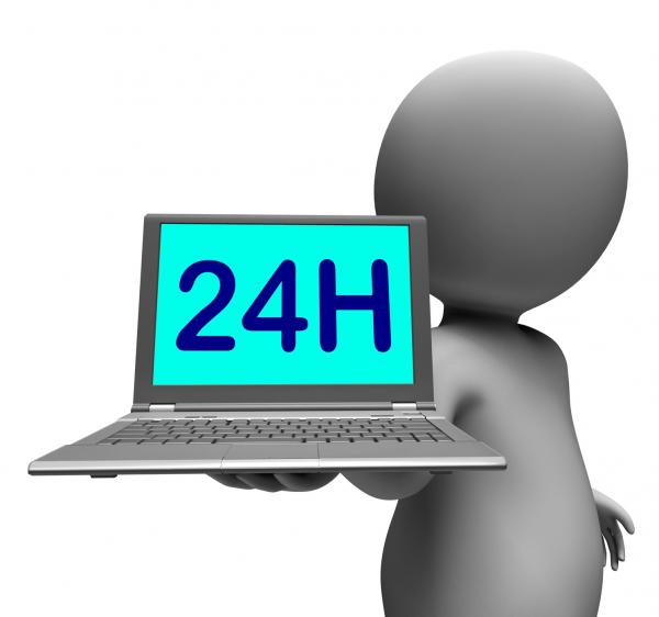 24h Laptop And Character Shows All Day Open On Web