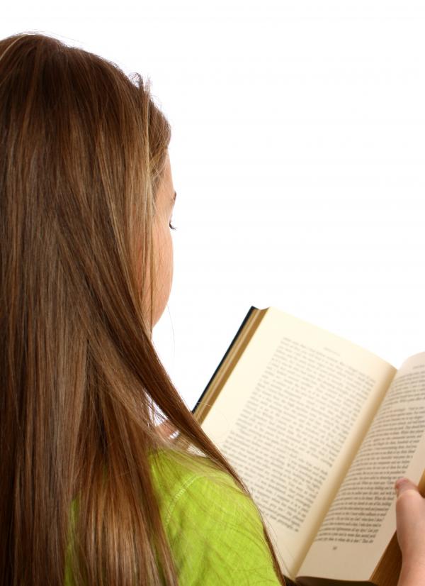 A beautiful young girl reading a book