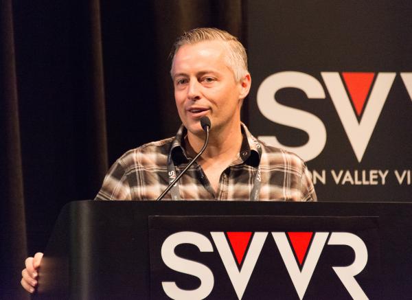 Aaron Davies, head of Developer Relations at Oculus VR giving 60 Second Pitch at SVVR