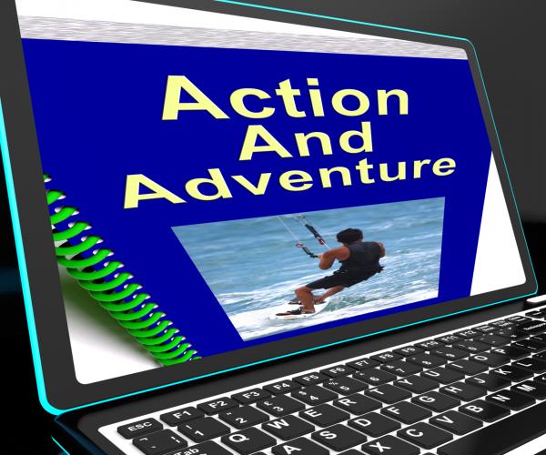 Action And Adventure On Laptop Shows Expeditions