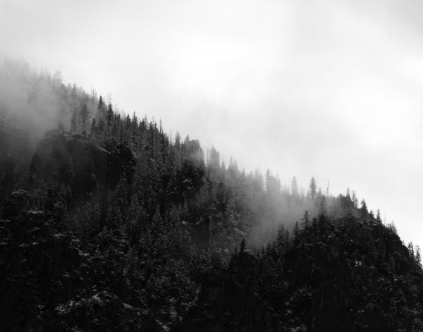 Aerial Photo of Foggy Black and White  Mountain
