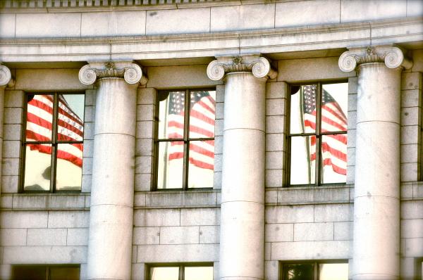 American Flag Reflection in Civic Center