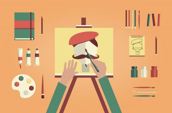 Artist painter painting self-portrait