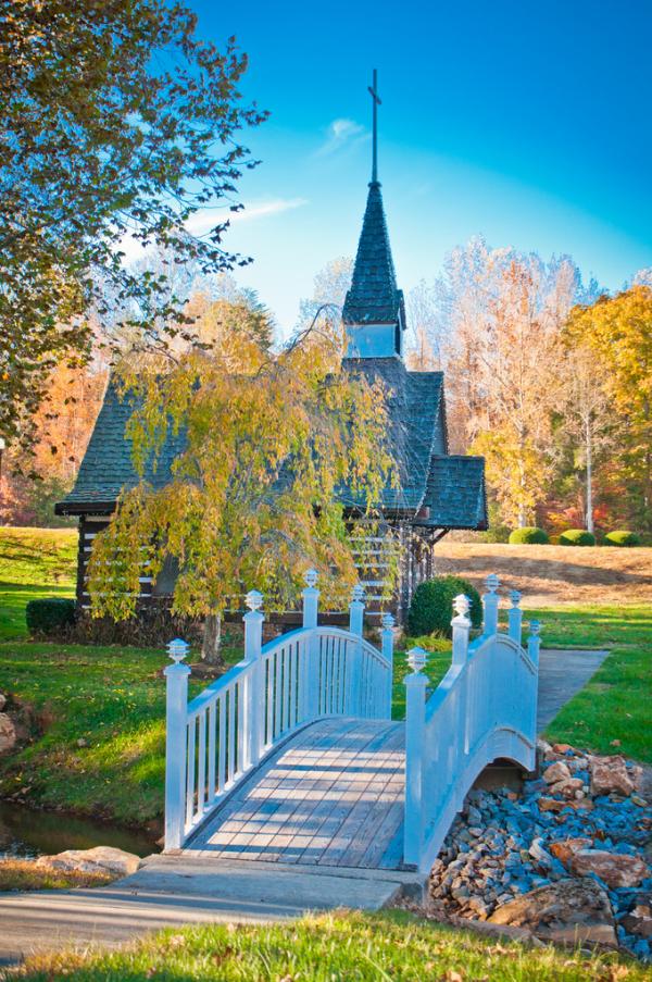 Autumn chapel  across the bridge