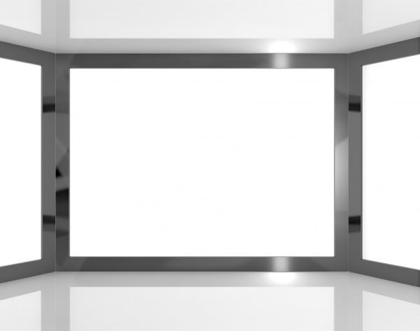 Big TV Monitors With White Blank Copyspace Or Copy Space