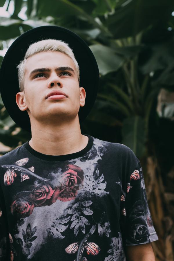Black and Gray Floral Crew-neck Shirt
