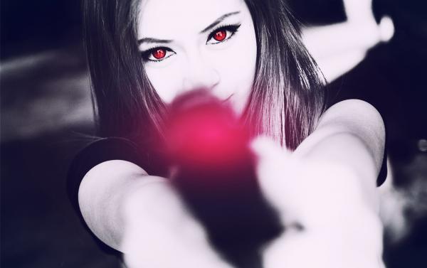 Black and White Photography of Woman Holding Pistol