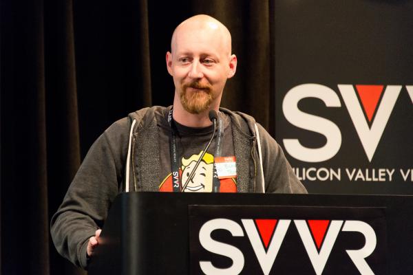 Blair Renaud of Iris Productions (Technolust developer) giving 60 Second Pitch at SVVR (looking stage right)