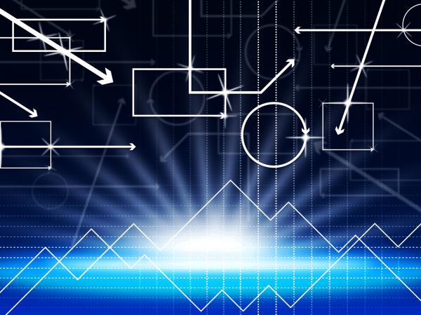 Blue Shapes Background Shows Spikes And Bright Light