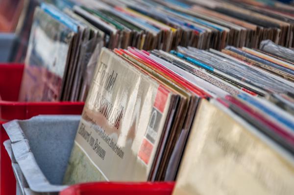 Boxes with vinyl turntable records