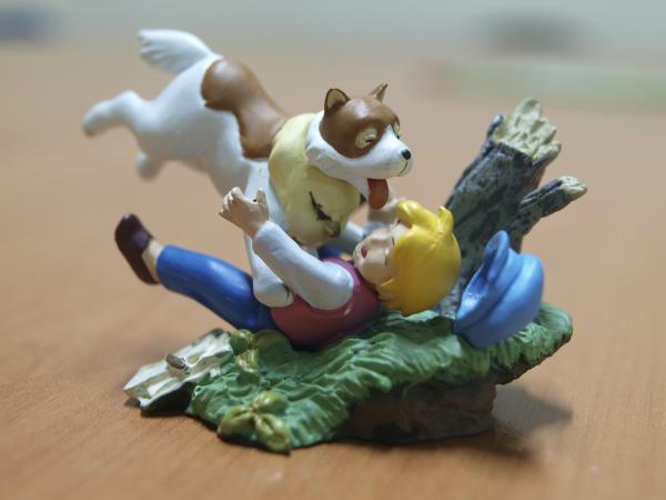 Boy and dog, macro toys