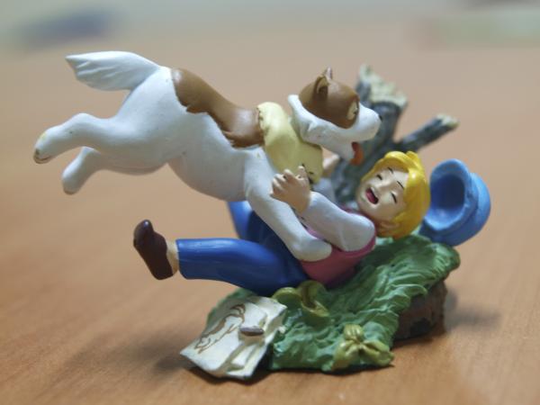 Boy and dog, macro toys