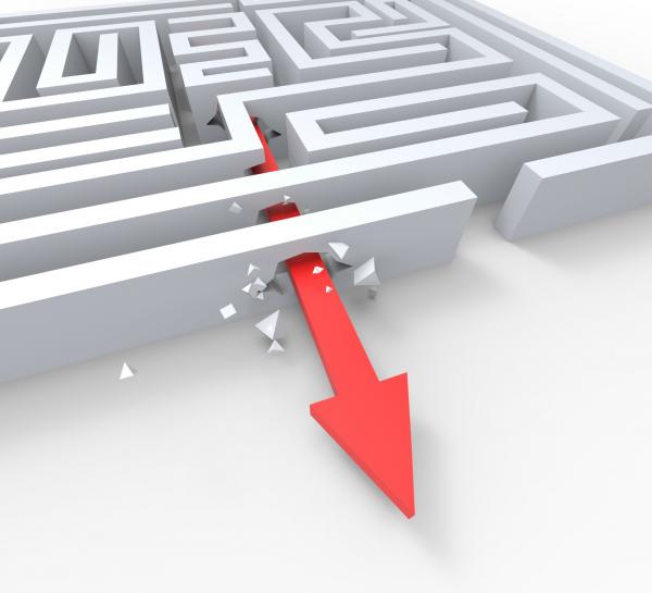 Break Out Of Maze Shows Overcome Puzzle Exit