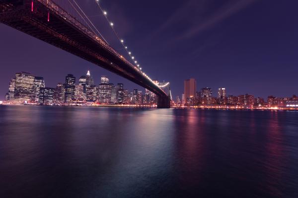 Bridge to City at Night with Lights