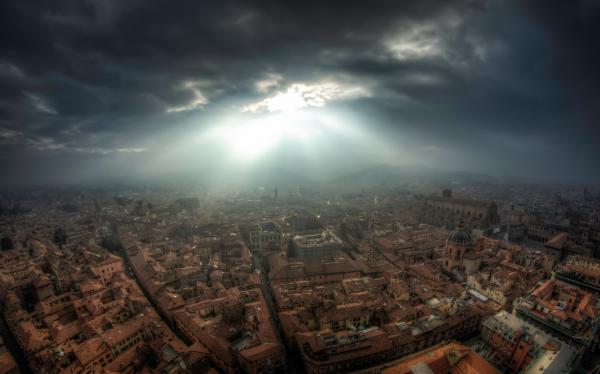 Bright Light Over City