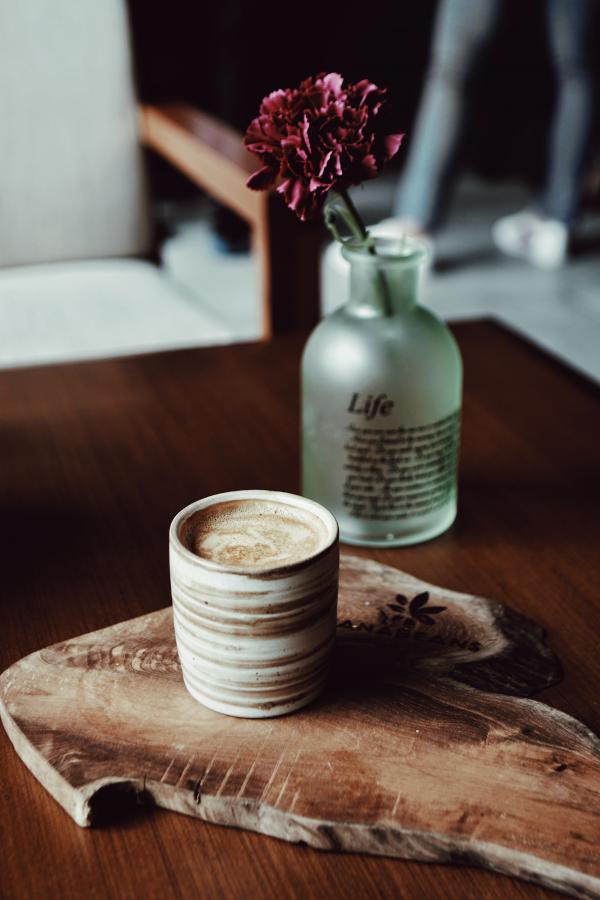 Brown Cup on Brown Wood Slab