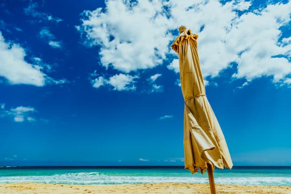 Brown Umbrella on Seashore