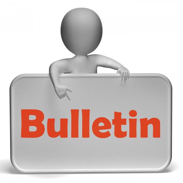 Bulletin Sign Means News Reporting And Headlines