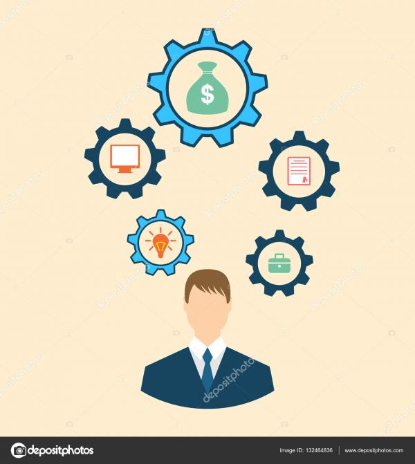 Businessman and Cogwheels