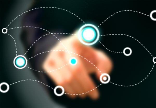 Businessman touching virtual screen
